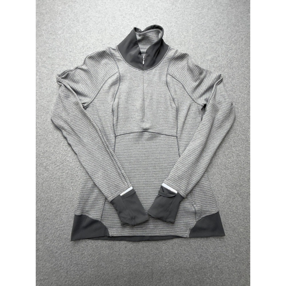 Lululemon Pullover Shirt Womens Medium Gray Half Zip Thumbholes Running Yoga